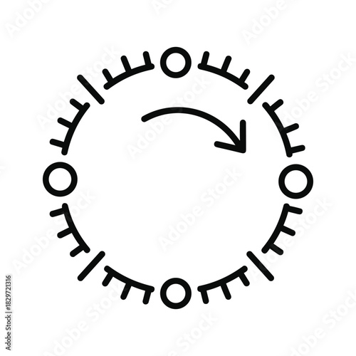 Simple black line icon representing a circular rotation or refresh action with a curved arrow indicating clockwise movement, isolated on