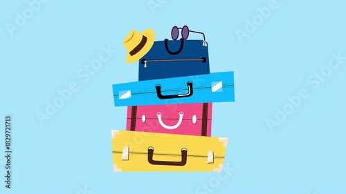 Animated travel luggage and suitcases for vacation | 4K Loopable Alpha Channel