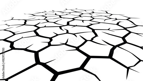 Cracked earth texture in black and white silhouette