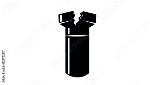 Abstract broken column silhouette against white background depicting destruction