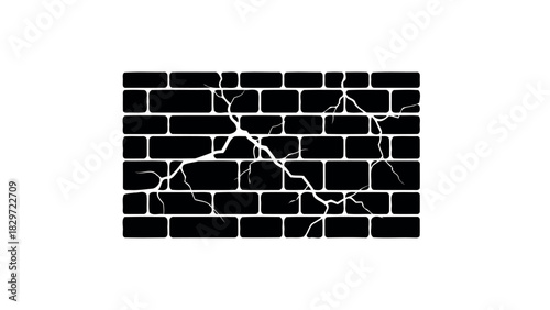 Cracked brick wall texture with damage silhouette
