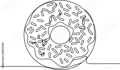 Delicious donut with white frosting and colorful sprinkles on a white background