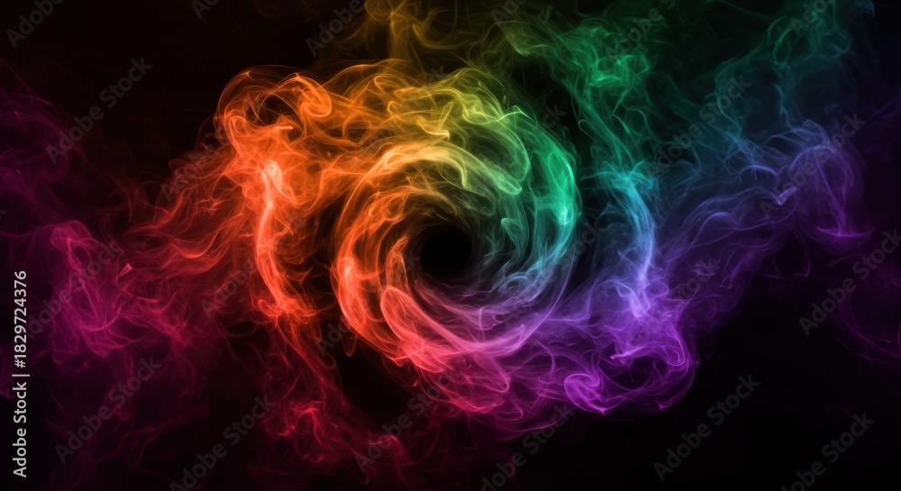 Fototapeta premium Abstract colorful smoke swirling on dark background