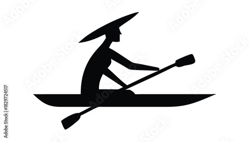Silhouette of a man paddling a kayak on a tranquil waterway vector illustration