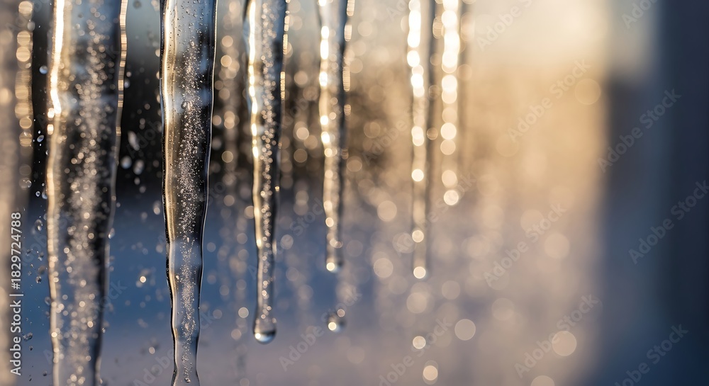 Fototapeta premium Frozen Water: Icicles Melting in Winter Sunlight
