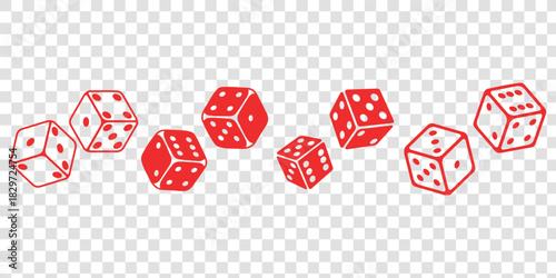 Game dice icons in outline and filled vector styles. Gambling and board game symbols with dots and cubes