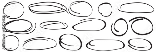 Brush stroke texture circle red hand drawn element set. Hand drawn brush stroke calligraphy rough line frame. Texture stroke red circle background. Abstract stain grunge style. Vector illustration