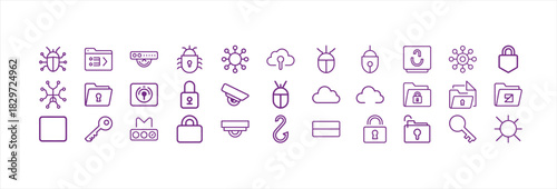 Set of thirty purple line icons on white background. Icon Set 50 Purple Line Icons for UI Design
vector illustration.