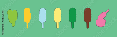 Summer ice cream and kulfi set graphic clipart design vector. Delicious ice cream and sorbet clip art collection featuring bright fruity flavours in a fun summer design. vector illustration.