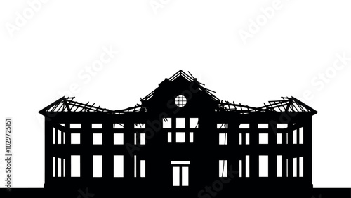 Abstract broken bridge silhouette design with missing section and black color silhouette