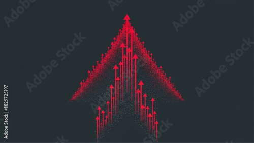 Large arrow shape made of small red arrows