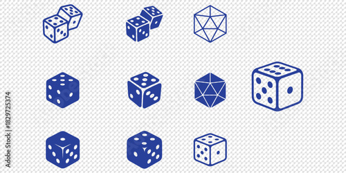 Dice Black And White Vector Illustration. Dices flat icon sets. Rolling dice. White roll cubes for gamble games, top view dice sides and falling 3D angles lucky craps. .poker gaming cube entertainment