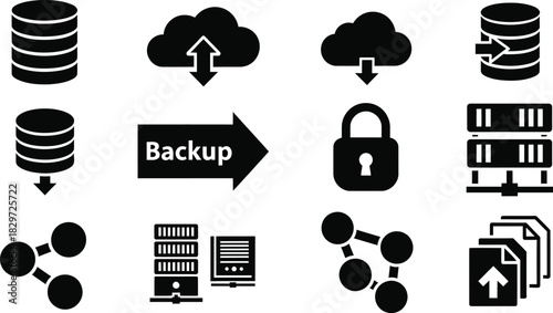 Data backup and security icons illustration