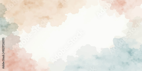 Abstract watercolor blue and white cloudscape texture, a colorful vintage paper background of summer sky nature