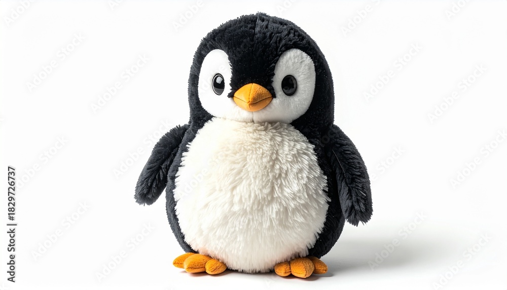 Naklejka premium Cute Penguin Plush Toy on Clean Soft Studio Background