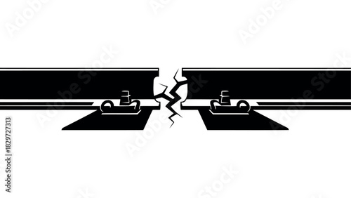 Tsunami warning sign with triangular border and distressed silhouette