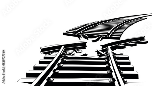 Railroad track switch silhouette with diverging paths and uncertain future ahead