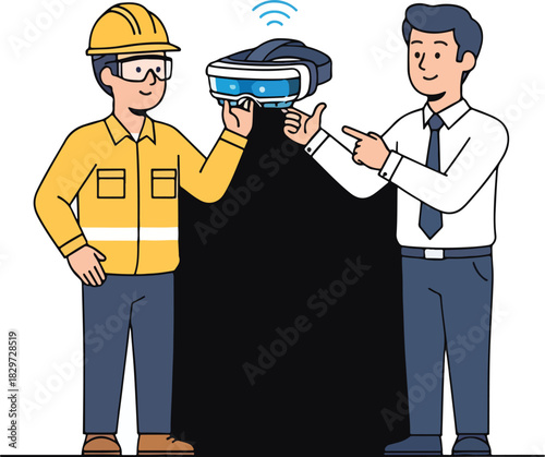 Professional collaboration using virtual reality headset for modern business and industry solutions