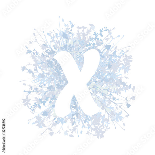 Easter, spring family floral monogram in pastel colors. White letter X on white background