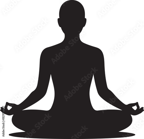 Person in meditation yoga pose silhouette vector illustration for health and wellness concepts