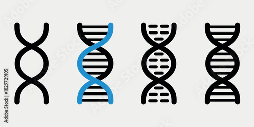 Four stylized dna double helix illustrations in a row