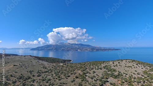 Stunning aerial view of Albania coastline, featuring crystal-clear blue waters, untouched sandy beaches, and natural coastal beauty