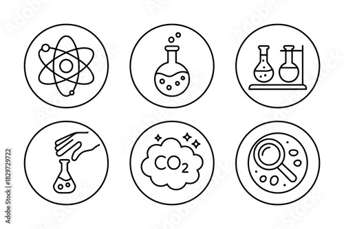 Hand drawn icons representing science and chemistry experiments and concepts