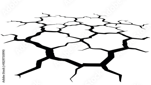 Cracked surface vector illustration showing damage in a silhouette style silhouette