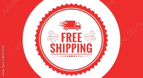 Red and white circular badge graphic promoting free shipping service