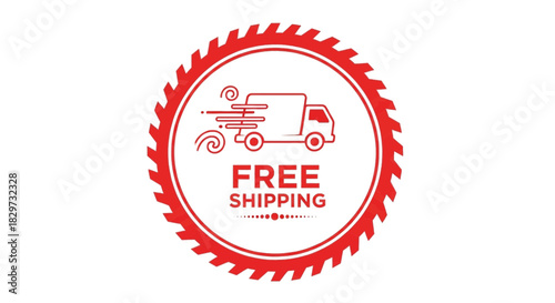 Red circular badge icon illustrating a fast delivery truck for free shipping