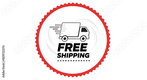 Free shipping icon in a red circular badge with a delivery truck graphic