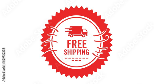Red circular stamp graphic indicating free shipping with a moving truck icon
