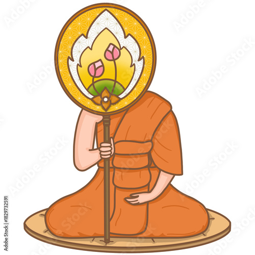 Buddhist monk with a talipot fan