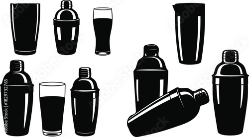 Cocktail shakers and glasses set illustration