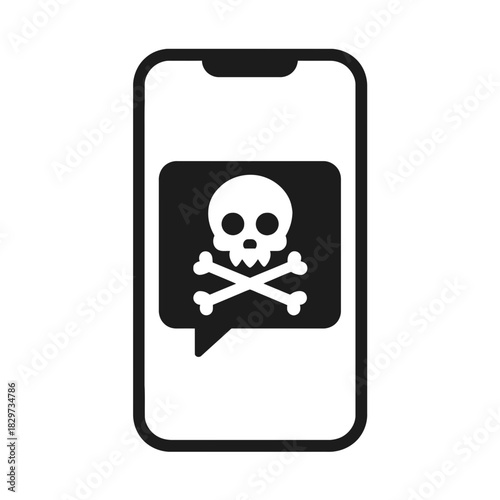 Smartphone warning message icon skull crossbones cyber threat malware vector