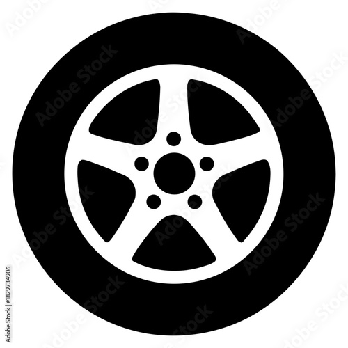 Car wheel tire icon alloy rim silhouette automotive spare part vector symbol
