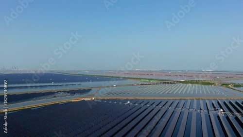 Photovoltaic solar panels on the sea surface of Tianjin