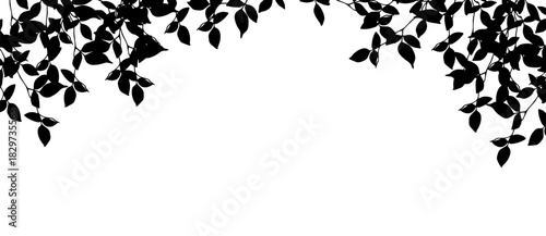 Black tree crowns banner. Silhouettes on white background