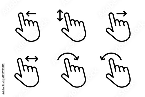 Hand finger gesture icon set, slide up down left right finger signs, swipe symbol