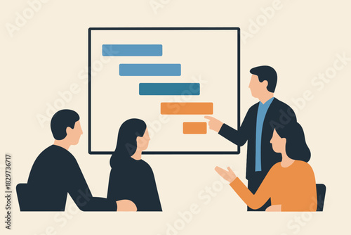 Business Team Meeting with Gantt Chart Presentation and Project Discussion