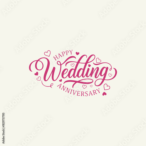 Happy wedding anniversary elegant pink calligraphy text design