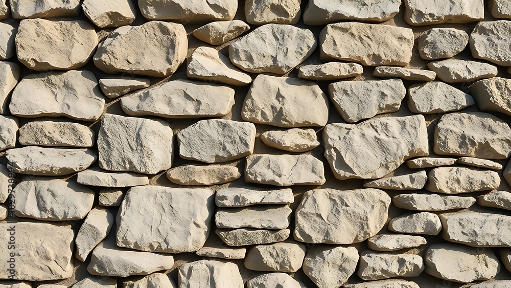 Fototapeta premium masonry. Close-up of a thick stone wall with rough textures and tightly stacked rocks. real-estate listings, architecture portfolios, designed for real-estate listing and luxury residence showcases.