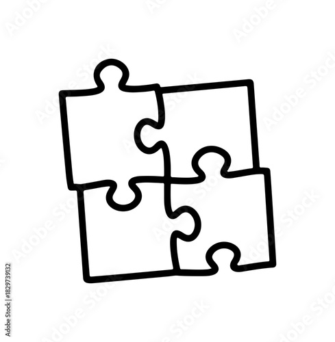 Four puzzle pieces fitting together perfectly represents teamwork, unity, and creative solutions for business success, originally a vector graphic