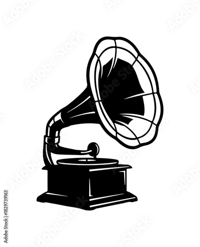 Vintage gramophone illustration showcases old-fashioned music and classic design, perfect for retro themes and historical projects evoking nostalgia