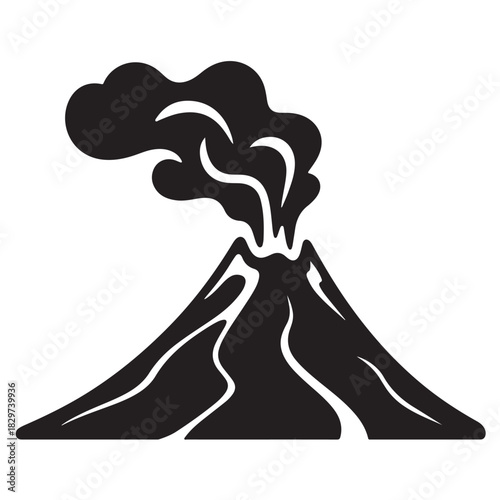 Volcano erupting silhouette mountain lava smoke explosion art