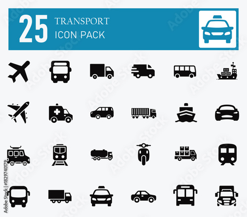 Transport Icons Set – Vehicle, Travel, Mobility Vector Pack