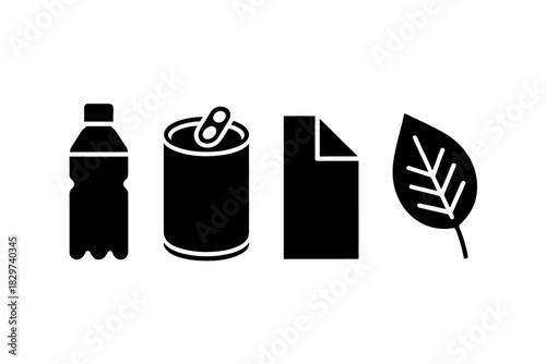 Recycling Icons Representing Plastic Metal Paper and Organic Waste Streams for Sustainable Environment and Eco Friendly Practices