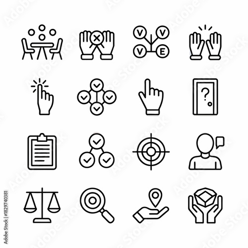 Set of Business and Strategy Vector Icons for Presentations and Website Design Templates with Modern Line Art Style