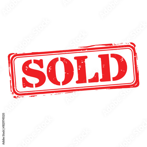 Red rubber stamp imprint saying soldout on a white background, isolated, conveying completion, transaction, and finality in commerce.