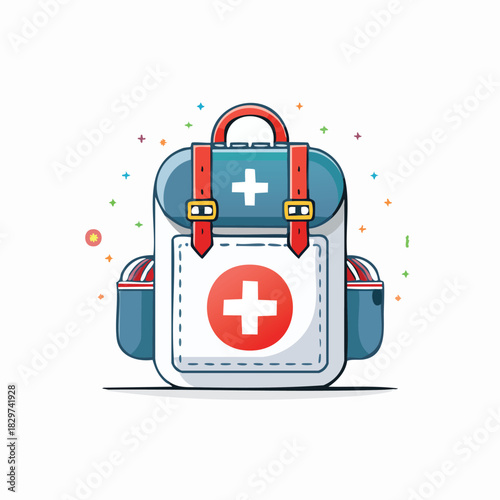 Minimal line icon of a first aid backpack, outdoor medical kit, 64x64